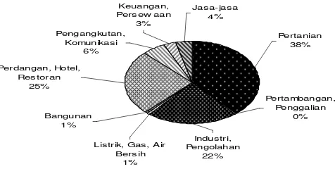 Gambar 2 Persentase PDRB kabupaten Halmahera Barat atas dasar harga berlaku menurut lapangan usaha, Tahun  2005 