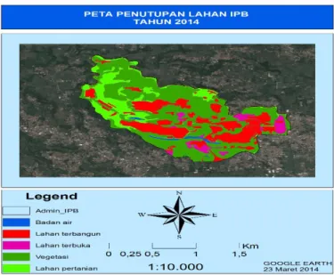 Gambar 1. Peta Penutupan lahan kampus IPB tahun 2014  5.2 Distribusi Suhu Permukaan 
