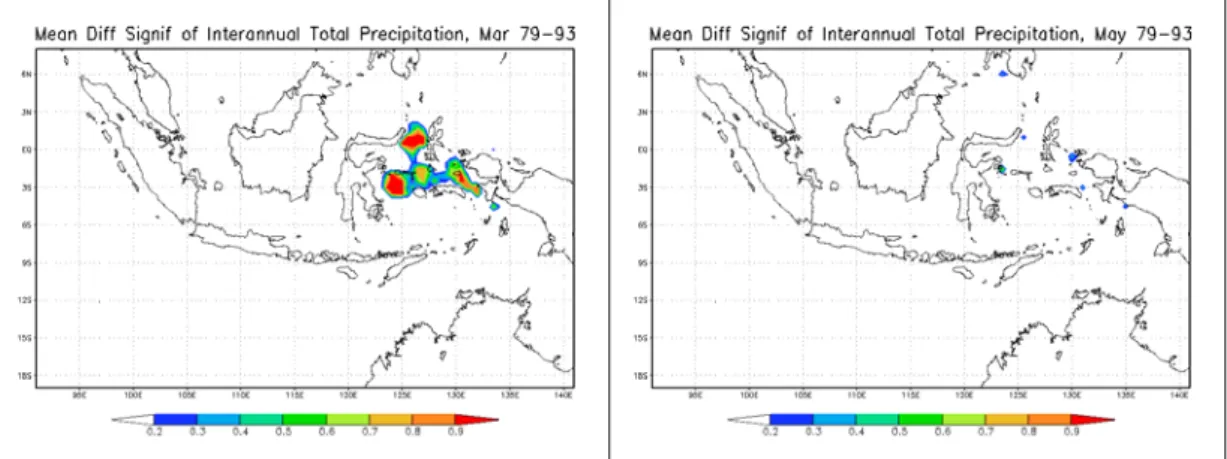 Gambar IV.7  Mean difference significance curah hujan antartahunan bulan  Maret dan Mei 