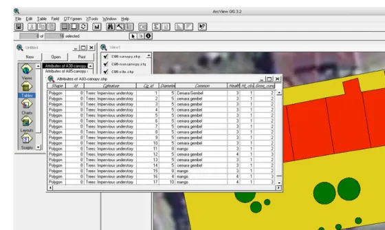 Gambar 12 Tampilan contoh data atribut canopy pada ArcView 3.2. 