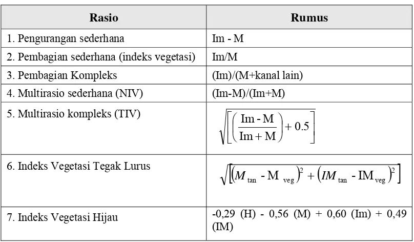 Tabel 2. Beberapa Rasio Indeks Vegetasi 