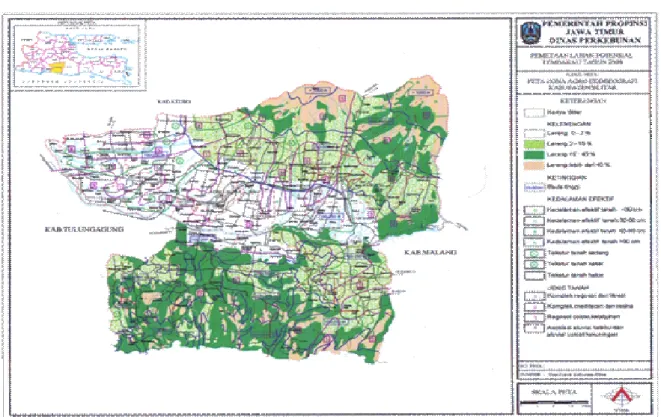 Tabel 4.  Kemampuan Lahan di Kabupaten Blitar Gambar 1. Peta Agroekologi Kabupaten Blitar tahun 2007