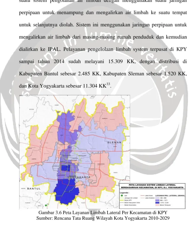 Gambar 3.6 Peta Layanan Limbah Lateral Per Kecamatan di KPY  Sumber: Rencana Tata Ruang Wilayah Kota Yogyakarta 2010-2029