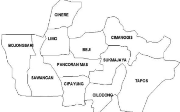 Gambar 4.Peta Wilayah Depok Pembagiann  Berdasarkan Kecamatan
