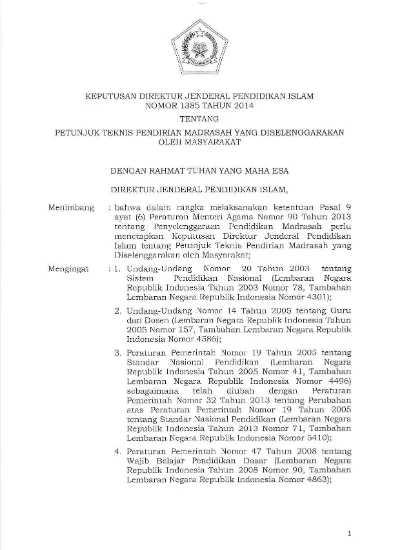 Keputusan Dirjen Pendis No 1385 Tahun 2014 Tentang Petunjuk Teknis ...