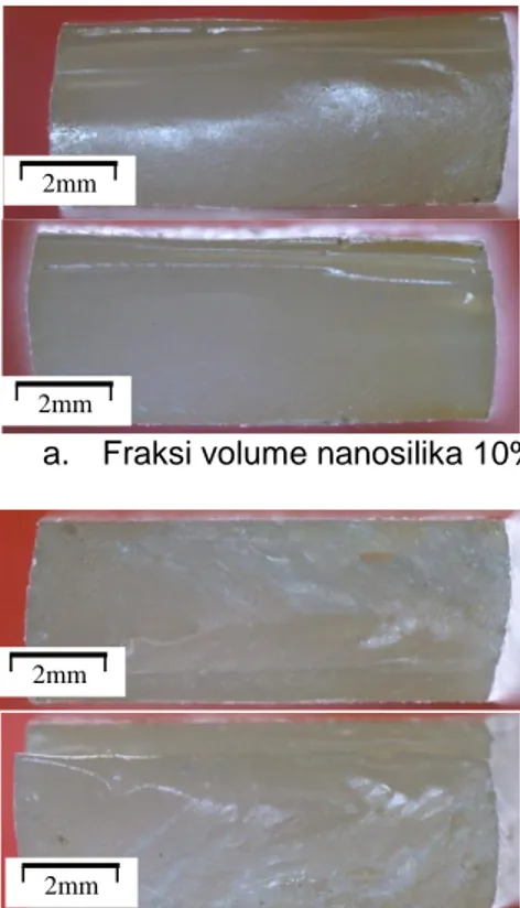 Gambar 5. Foto makro penampang patah komposit nanosilika-phenolic      