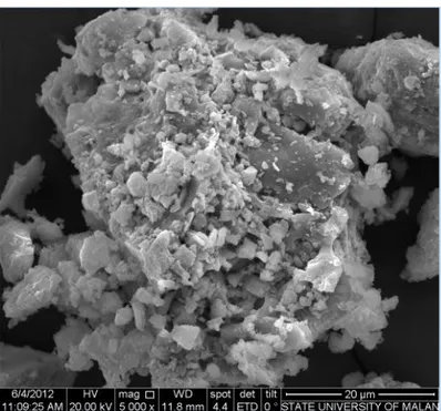 Gambar 1.  Hasil SEM serbuk genteng Sokka   Untuk meningkatkan sifat mekanik komposit 