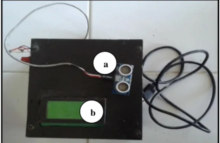 Gambar 9. Alat Ukur Volume Fluida Cair Berbasis  Mikrokontroler, (a) LCD (b) Sensor Ultrasonik 