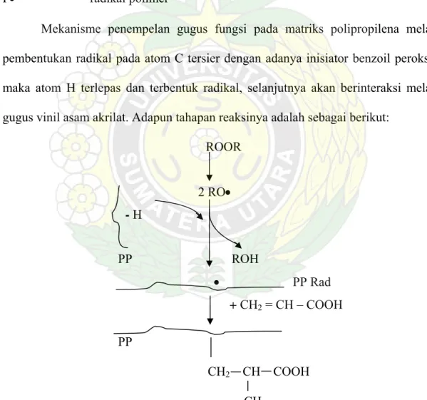Gambar 2.11.        Skema Penempelan Gugus Akrilat Pada Polipropilena                               (Al Malaika, 1997) 