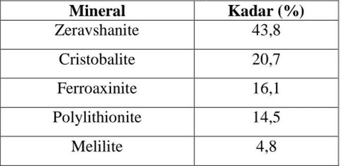 Tabel 3. Hasil Analisis Kandungan Mineral  Pasir Pantai Losari Menggunakan XRD 