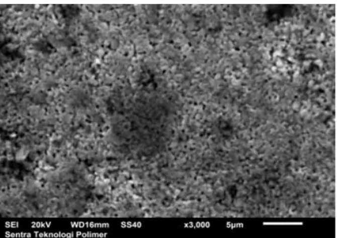 Gambar 6.a) Gambar retakan pada morfologi permukaan sampel BaFe 12-x Mn x O 19 ( perbesaran 1000x )