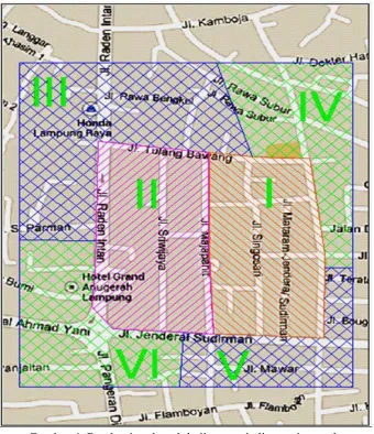 Gambar 4. Pembagian daerah kajian menjadi zona internal dan zona eksternal 