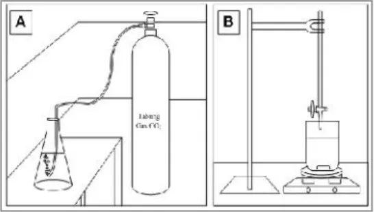 Gambar 1. Rangkaian Alat Proses Presipitasi CaCO 3 (A) dan Sintesis