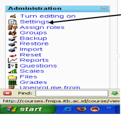 Gambar III-10.  Tampilan menu settings pada bagian administrasi untuk  mengatur konfigurasi kuliah