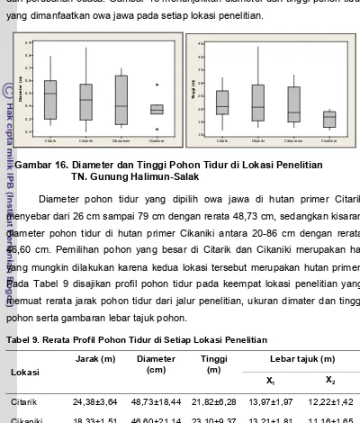 Tabel 9. Rerata Profil Pohon Tidur di Setiap Lokasi Penelitian 