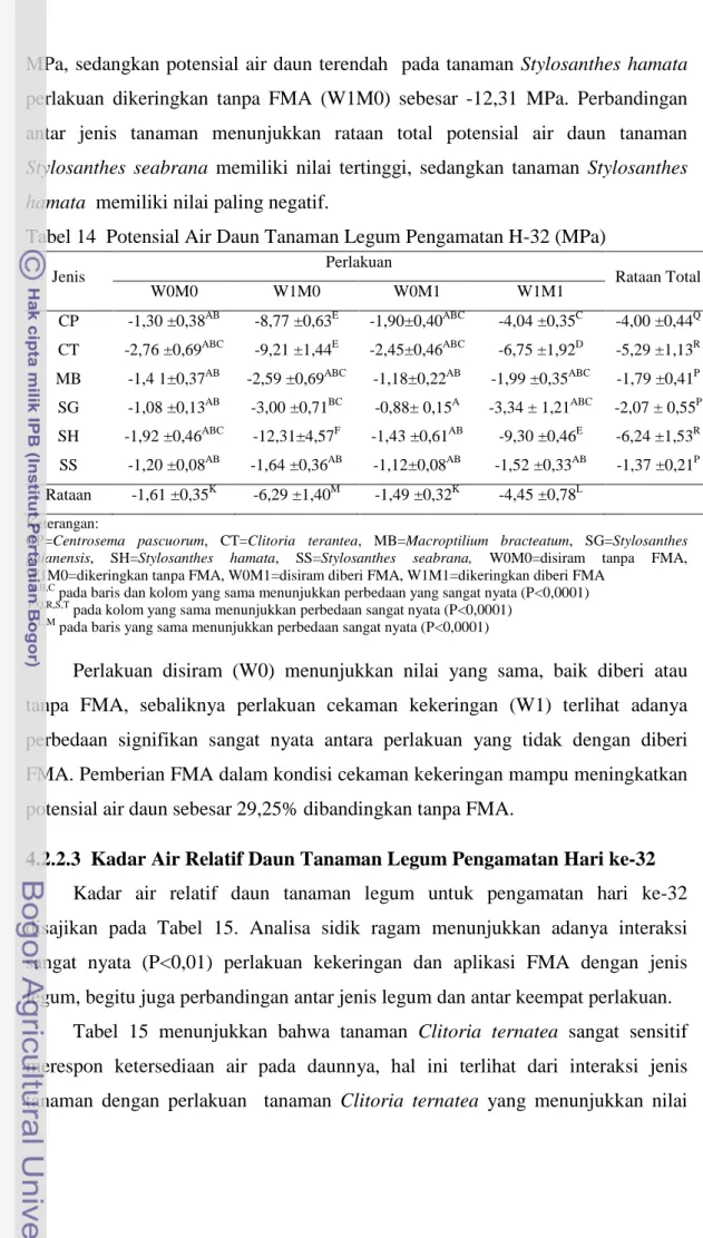Tabel 14  Potensial Air Daun Tanaman Legum Pengamatan H-32 (MPa) 