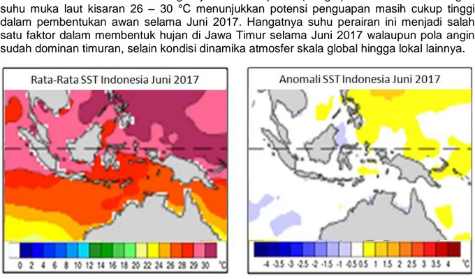 Gambar 6. Suhu Muka Laut Perairan Indonesia dan Anomalinya bulan Juni 2017 (sumber: NOAA) 