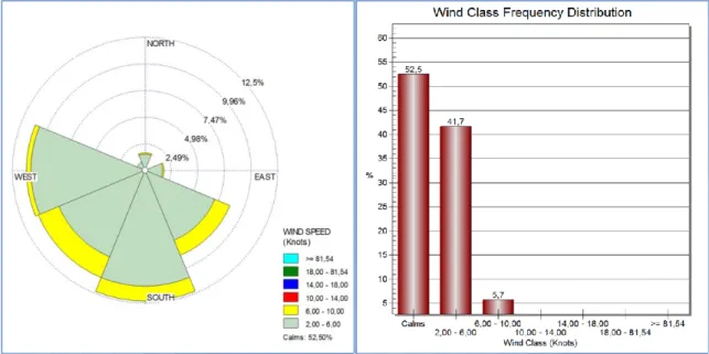 Gambar 10. Grafik parameter cuaca dan mawar angin di kota Banyuwangi hasil observasi Juni  2017 (Sumber: BMKG) 