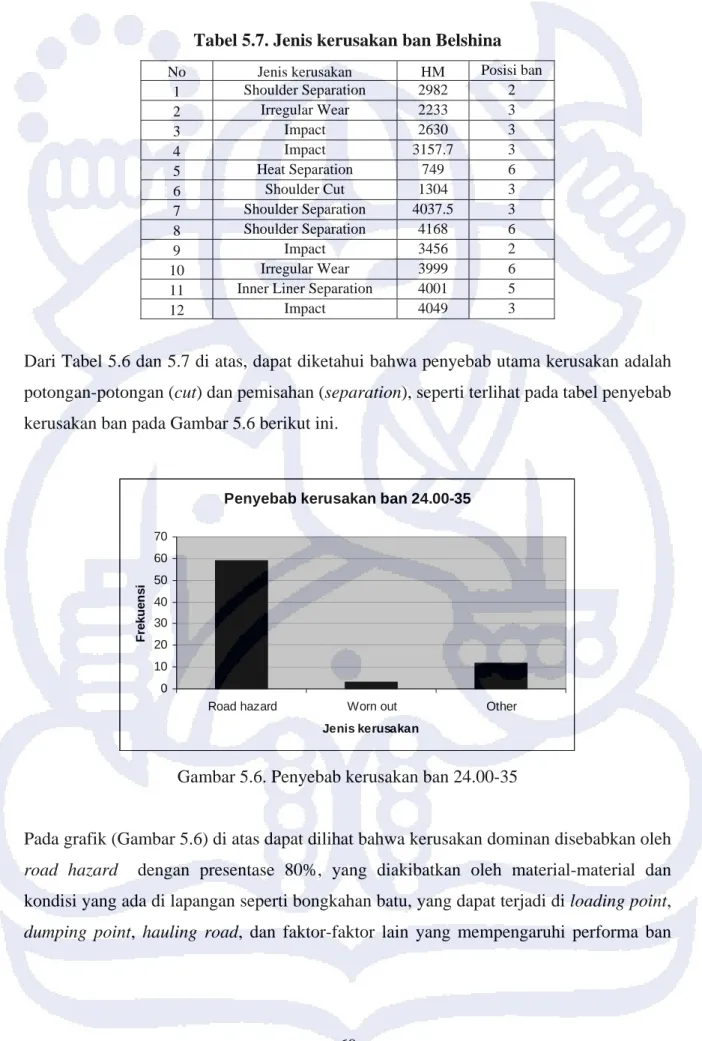 Tabel 5.7. Jenis kerusakan ban Belshina 