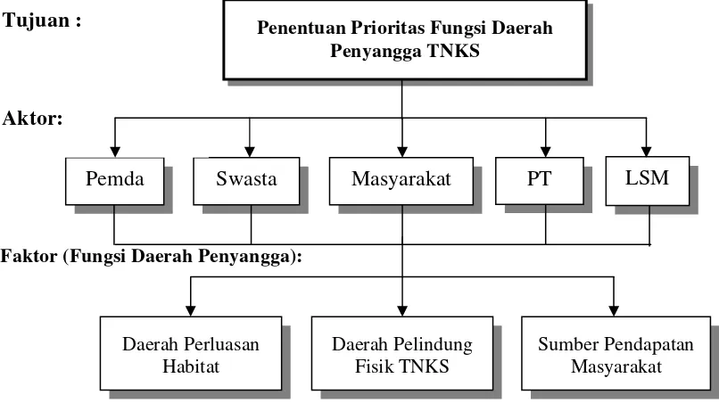 Gambar 4. Struktur hierarki penetapan prioritas fungsi daerah penyangga TNKS 