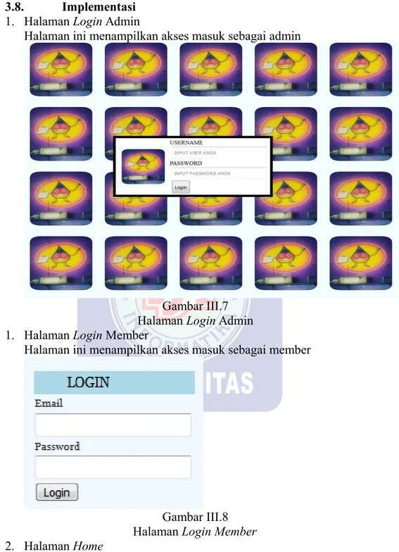 Gambar III.7 Halaman Login Admin 1. Halaman Login Member