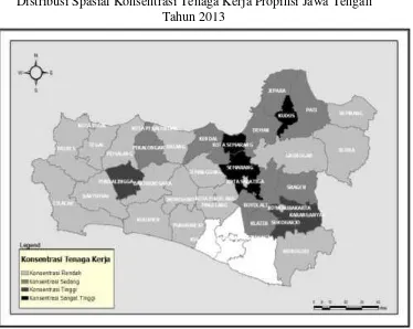 Gambar 1-1 Distribusi Spasial Konsentrasi Tenaga Kerja Propinsi Jawa Tengah  