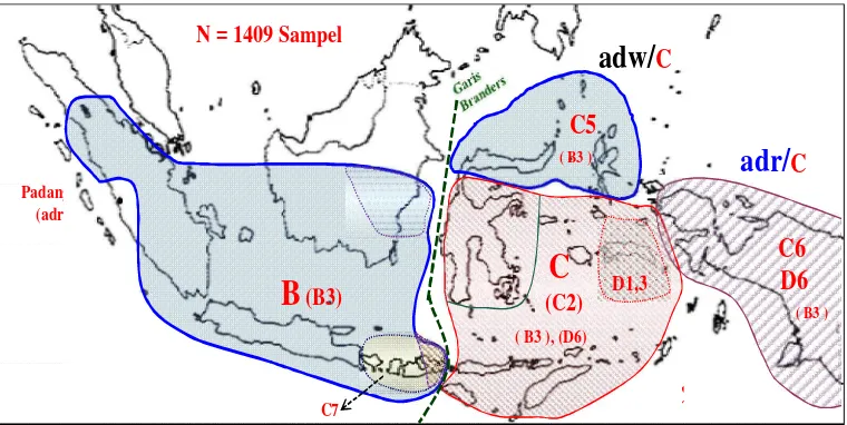 Gambar 2. Zona subtipe/subgenotipe HBV di Indonesia 