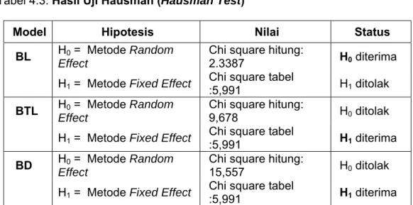 Tabel 4.3: Hasil Uji Hausman (Hausman Test) 