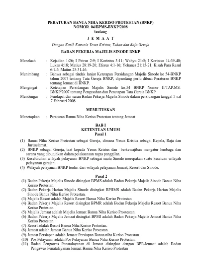 PERATURAN BANUA NIHA KERISO PROTESTAN (BNKP) NOMOR 04/BPMS-BNKP/2008