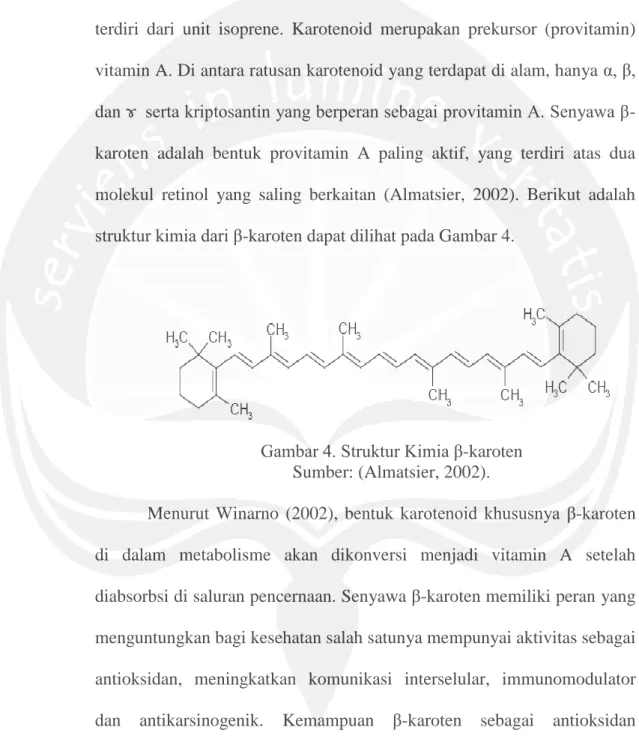 Gambar 4. Struktur Kimia β-karoten   Sumber: (Almatsier, 2002). 