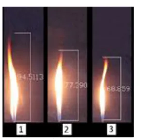 Gambar 8 berikut adalah gambar visualisasi  warna  nyala  api.  Pada  setiap  variasi  campuran  solar  murni  dengan  minyak  kelapa  menunjukkan  bahwa  warna  nyala  api  hasil  pembakarannya terlihat merah kekuningan pada  bagian tengah sampai atasnya,
