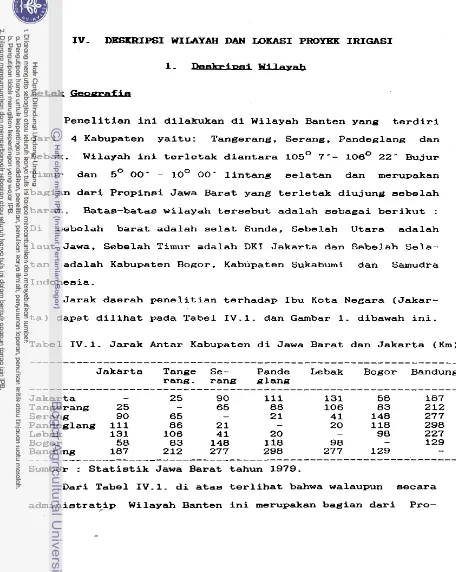 Tabel IV.1- Jarak Antar Kabupaten di Jawa Barat dan Jakarta (Km) 