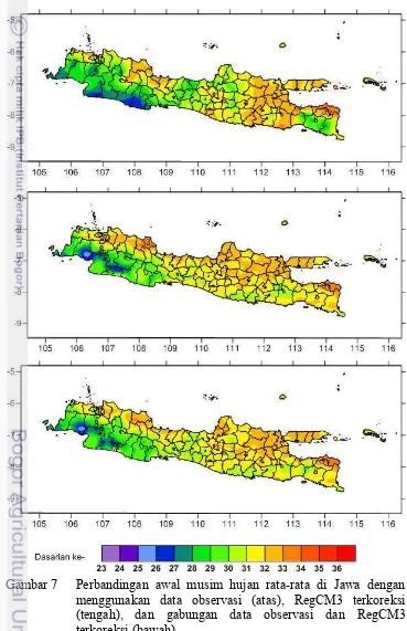 Gambar 7 Perbandingan awal musim hujan rata<rata di Jawa dengan 