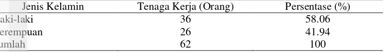 Tabel 3 Jumlah tenaga kerja di Puncak Berry Farm berdasarkan jenis kelamin tahun 2014 