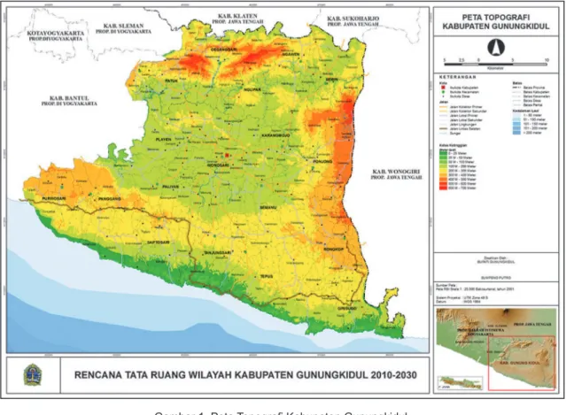 Gambar 1. Peta Topografi Kabupaten Gunungkidul.
