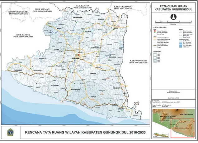 Gambar 2. Peta Persebaran Curah Hujan Kabupaten Gunungkidul.