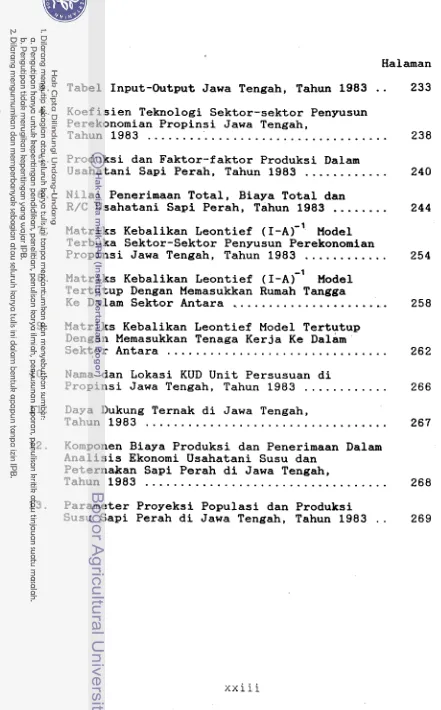 Tabel Input-Output Jawa Tengah, Tahun 1983 .. 