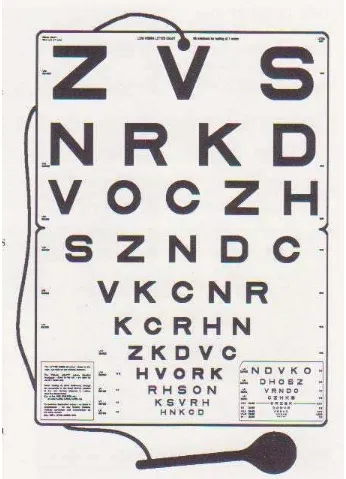 Gambar 2. Salah satu sisi Colenbrander 1-m chartRehabilitation.Ophthalmology Monographs, American Academy Of Ophthalmology, 1999, p.31)  (From Fig.3-2 : Fletcher DC