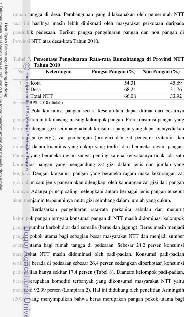 Tabel  7.  Persentase  Pengeluaran  Rata-rata  Rumahtangga  di  Provinsi  NTT  Tahun 2010 