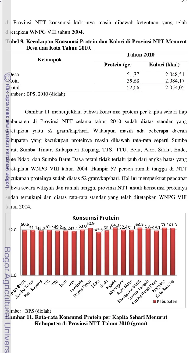 Tabel 9. Kecukupan Konsumsi Protein dan Kalori di Provinsi NTT Menurut  Desa dan Kota Tahun 2010