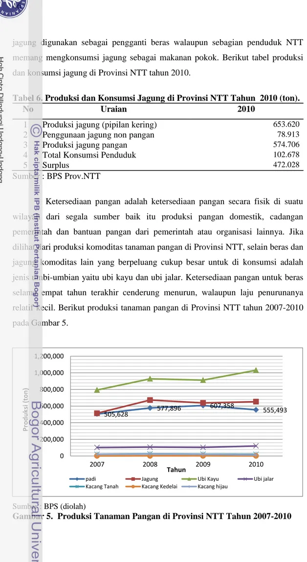 Tabel 6. Produksi dan Konsumsi Jagung di Provinsi NTT Tahun  2010 (ton). 