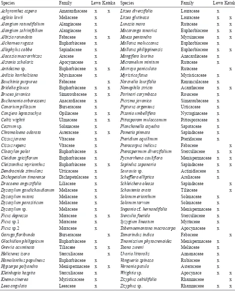 Table 2.  Tree species recorded in primary forests at Lewa and Kataka on the eastern part of Sumba Island, Indonesia 