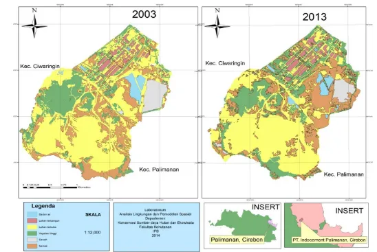 Gambar 9 Peta tutupan dan penggunaan lahan PT.Indocement tahun 2003 dan 2013 