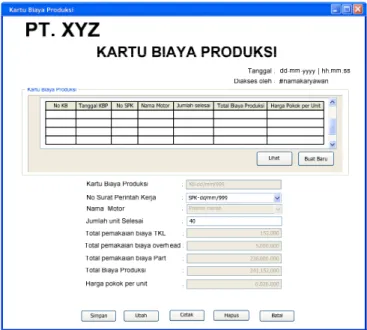 Gambar 7 User Interface Form Kartu Biaya Produksi 