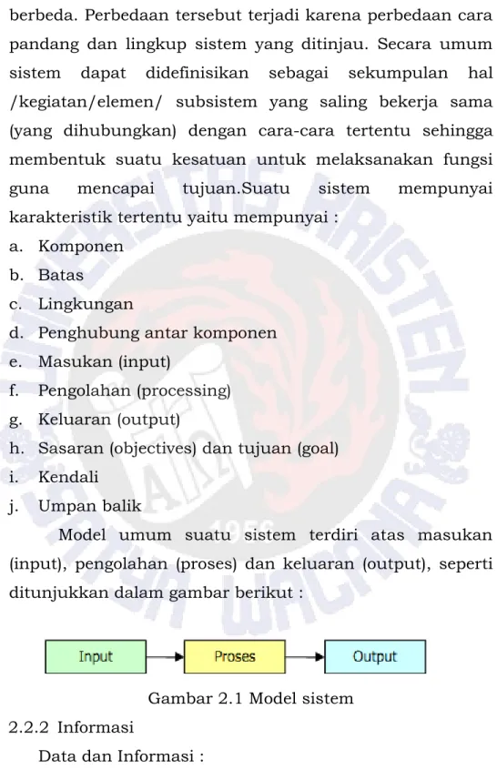 Gambar 2.1 Model sistem  2.2.2  Informasi 