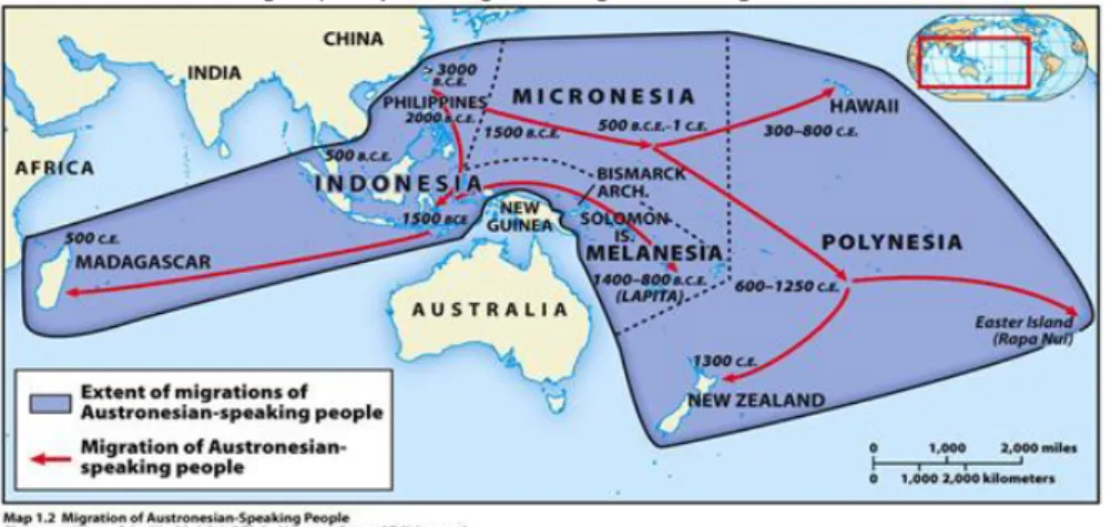 Gambar 1. Peta Migrasi Penutur Austronesia  Sumber: Bedford/St. Martin’s (2013) 