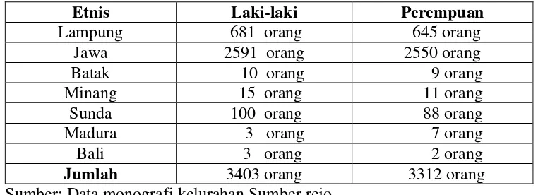 Tabel 7 Etnis kelurahan Sumber rejo 
