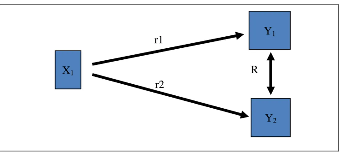 Gambar 5 Paradigma Ganda dengan Dua Variabel Dependen Contoh :  X1 = Hobi  Y1 = Minat  Y2 = Perasaan Senang    Rumusan Masalah  1
