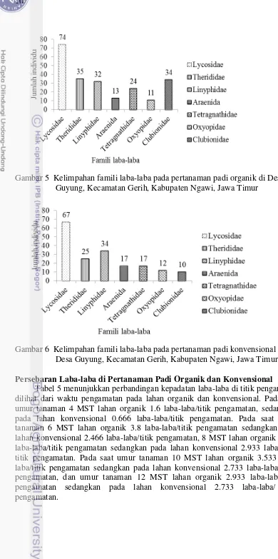 Tabel 5 menunjukkan perbandingan kepadatan laba-laba di titik pengamatan 