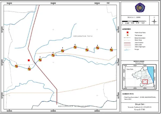 Gambar 1.1 Peta Sebaran Sampel Air Sungai Pakis Kecamatan Tayu Kabupaten Pati 